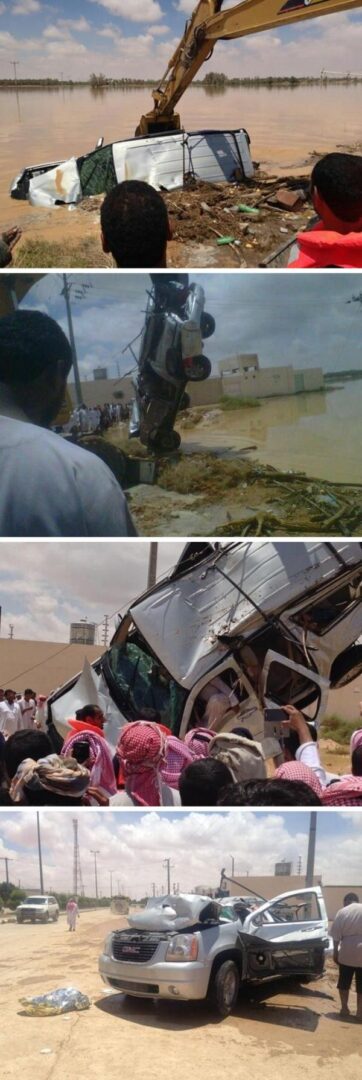 "بالصور" مواطن يلقى مصرعه غرقاً بعدما جرفت السيول سيارته بمحافظة الدلم 2