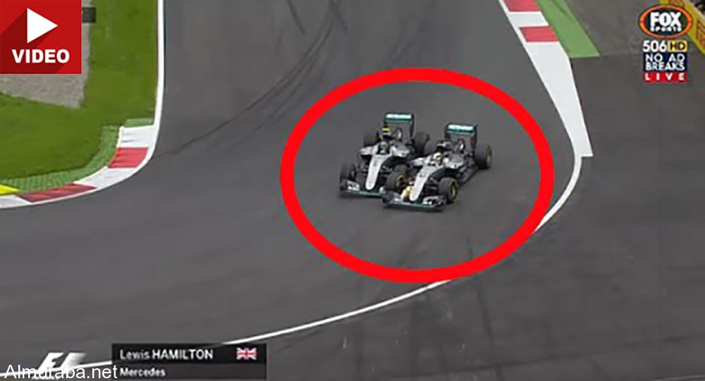 "فيديو" حادث تصادم هاميلتون وروزبرغ في اللفة الاخيرة من سباق الفورمولا 1 5