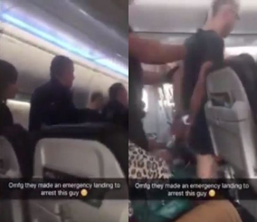 ”فيديو” شاهد أحد الركاب يتسبب بفوضى داخل طائرة أمريكية مما اضطرها للهبوط 3