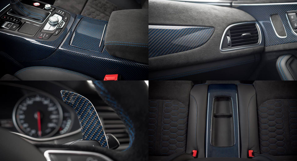 “بالصور” أودي RS6 عالية الأداء تحظى بتغييرات داخلية من الألياف الكربونية الزرقاء Audi