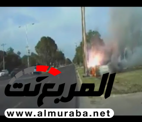 "فيديو" مطاردة شرطة لسيارة تنتهي بتحطمها وانفجارها بعد اصطدامها بعمود إنارة 1
