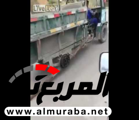 “فيديو” شاهد شاحنة تسير على ثلاثة عجلات