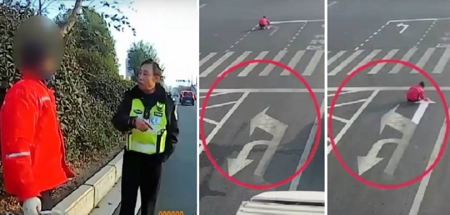 “بالفيديو” شاهد رجل يضيف علامات مرورية أرضية على تقاطع والشرطة تعاقبه