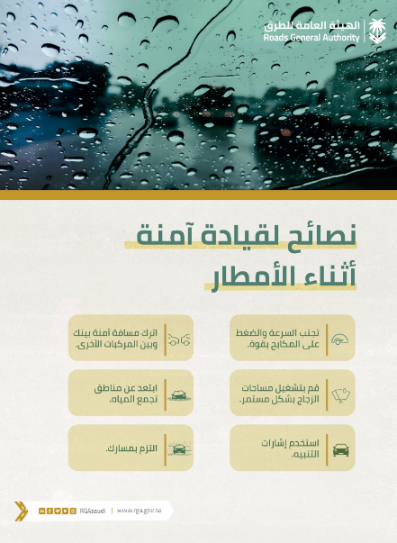 نصائح "الهيئة العامة للطرق" للقيادة الآمنة في الأمطار 3