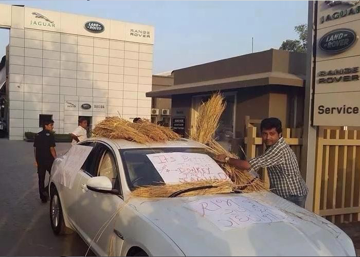 "بالصور" هندي يهين شركة جاكوار بتجميع الحمير امام الوكالة ويقول "الحمير أفضل من سيارات جاكوار" 3